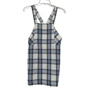 NEW Francescas Mi Ami Plaid Flannel Jumper Overall Dress Blue White Size XS